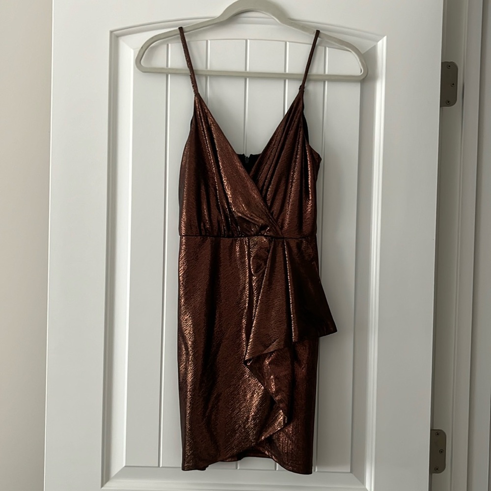 Shiny bronze mini dress